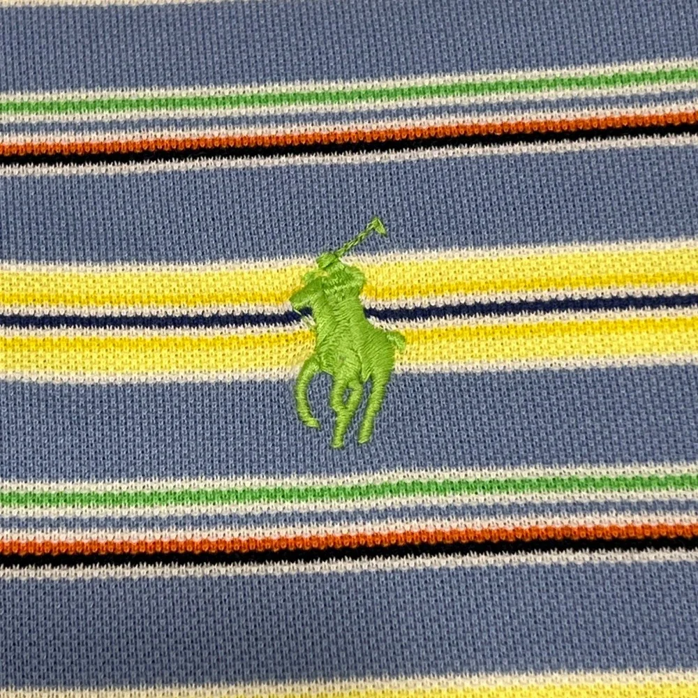 Polo Ralph Lauren Mens XL Pima Cotton Striped Polo Shirt Blue Yellow Multi Color